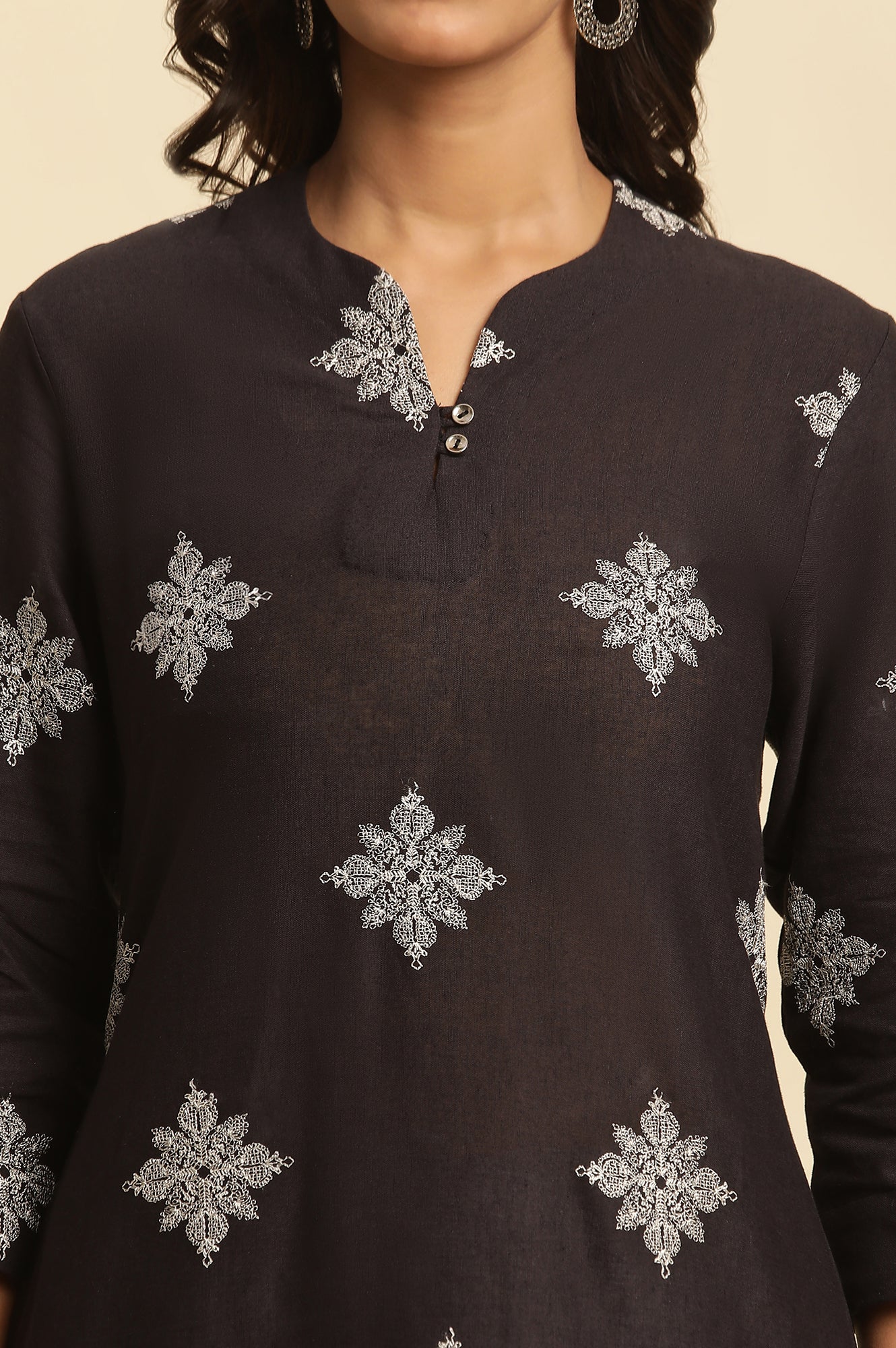 Black Embroidered A-Line Kurta