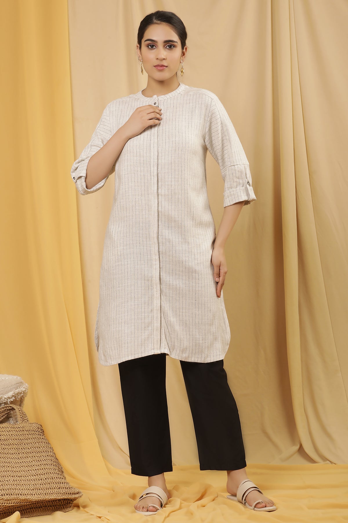 Off-White Striped Yarn Dyed Shirt Kurta - XS