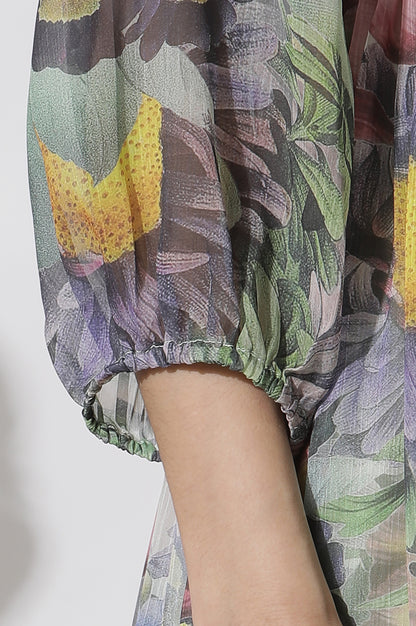 Multi-Coloured Floral Printed Tiered Dress