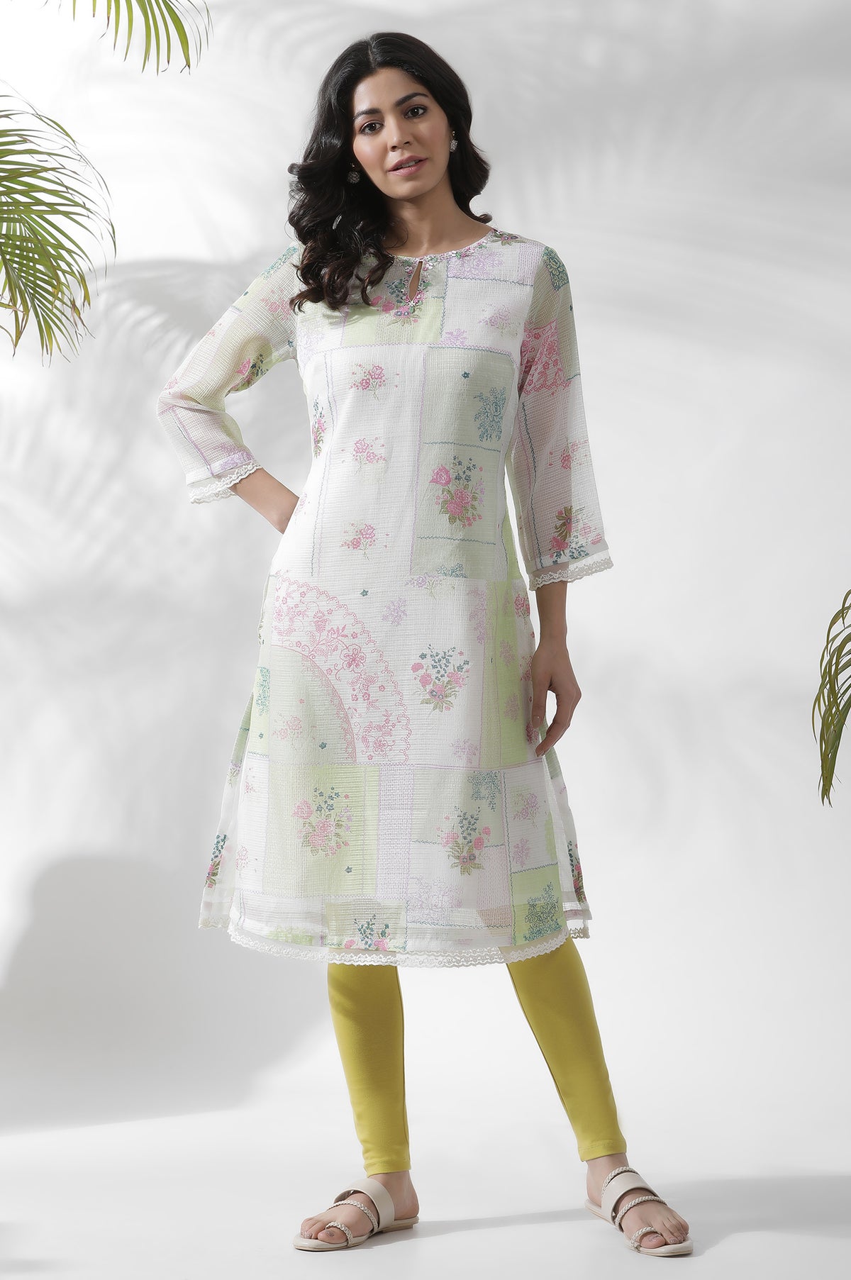 Multicolour Embroidered Beads Straight Kurta - XS