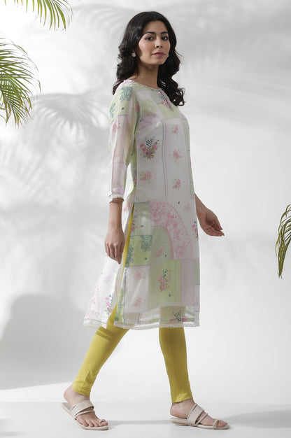 Multicolour Embroidered Beads Straight Kurta