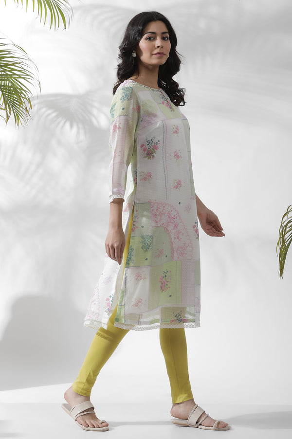 Multicolour Embroidered Beads Straight Kurta
