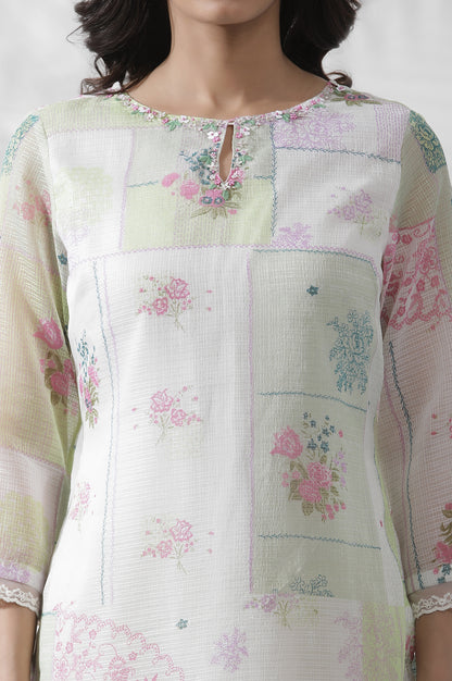 Multicolour Embroidered Beads Straight Kurta