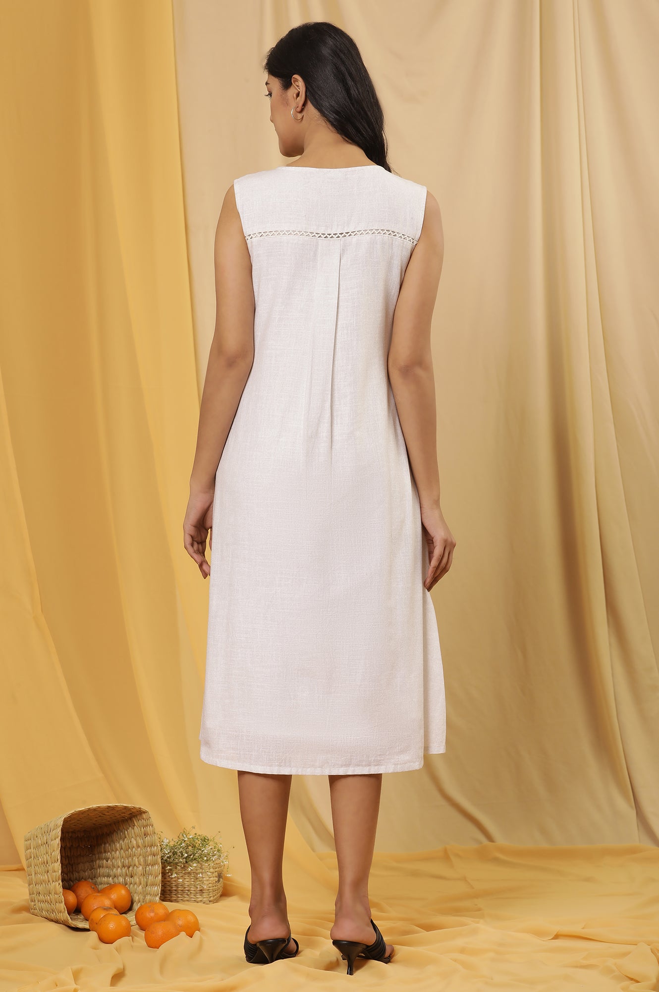 Buy White Floral Printed A-Line Sleeveless Dress Online for Woman | WforWoman Buy White Floral Printed A-Line Sleeveless Dress Online for Woman | WforWoman
