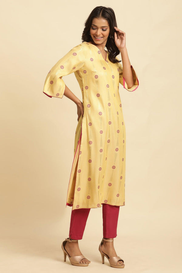 Yellow Printed Jacquard Kurta