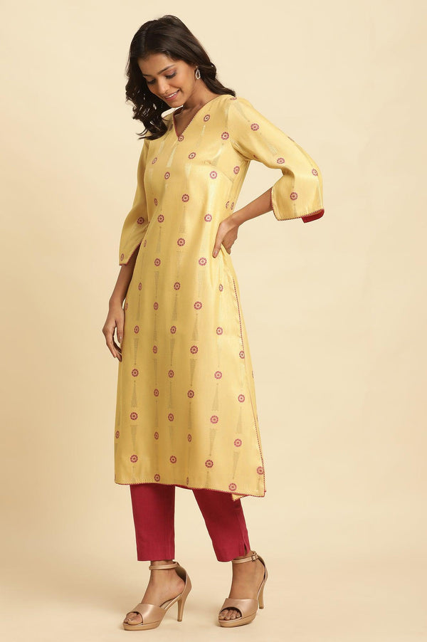 Yellow Printed Jacquard Kurta