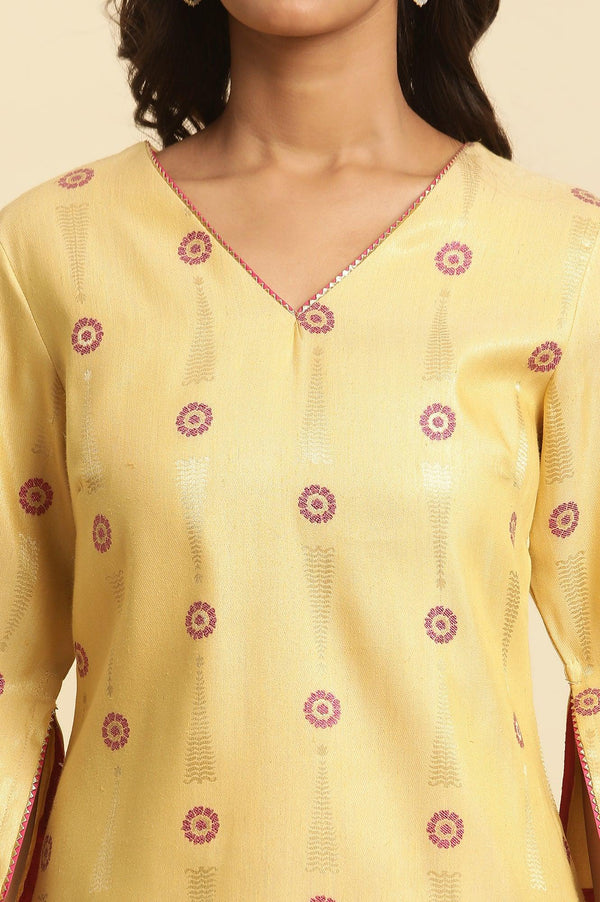 Yellow Printed Jacquard Kurta