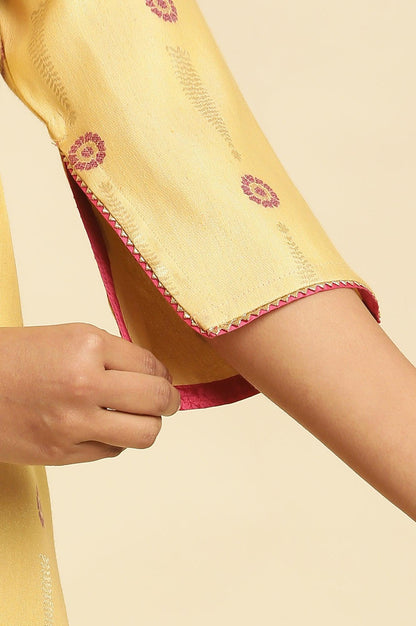 Yellow Printed Jacquard Kurta - wforwoman