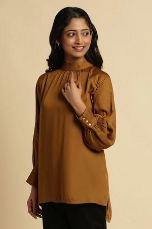 Buy Brown Gathered High Neck Top @ 2799 | W for woman – wforwoman