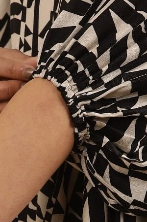 Black And White Geometric Printed Peplum Top