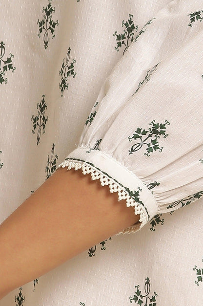 White Printed Top Wit Lace And Puffed Sleeves - wforwoman