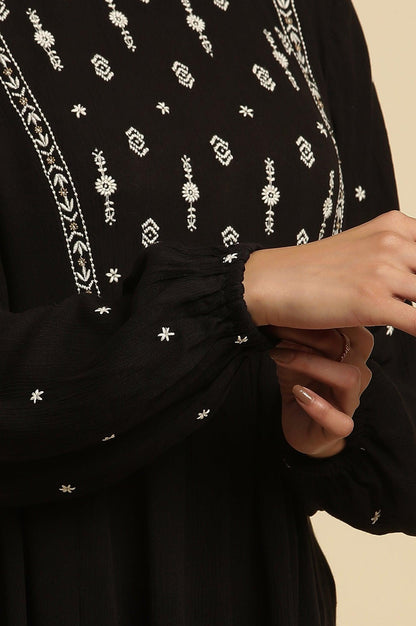 Black Top With Ivory Embroidered Yoke - wforwoman