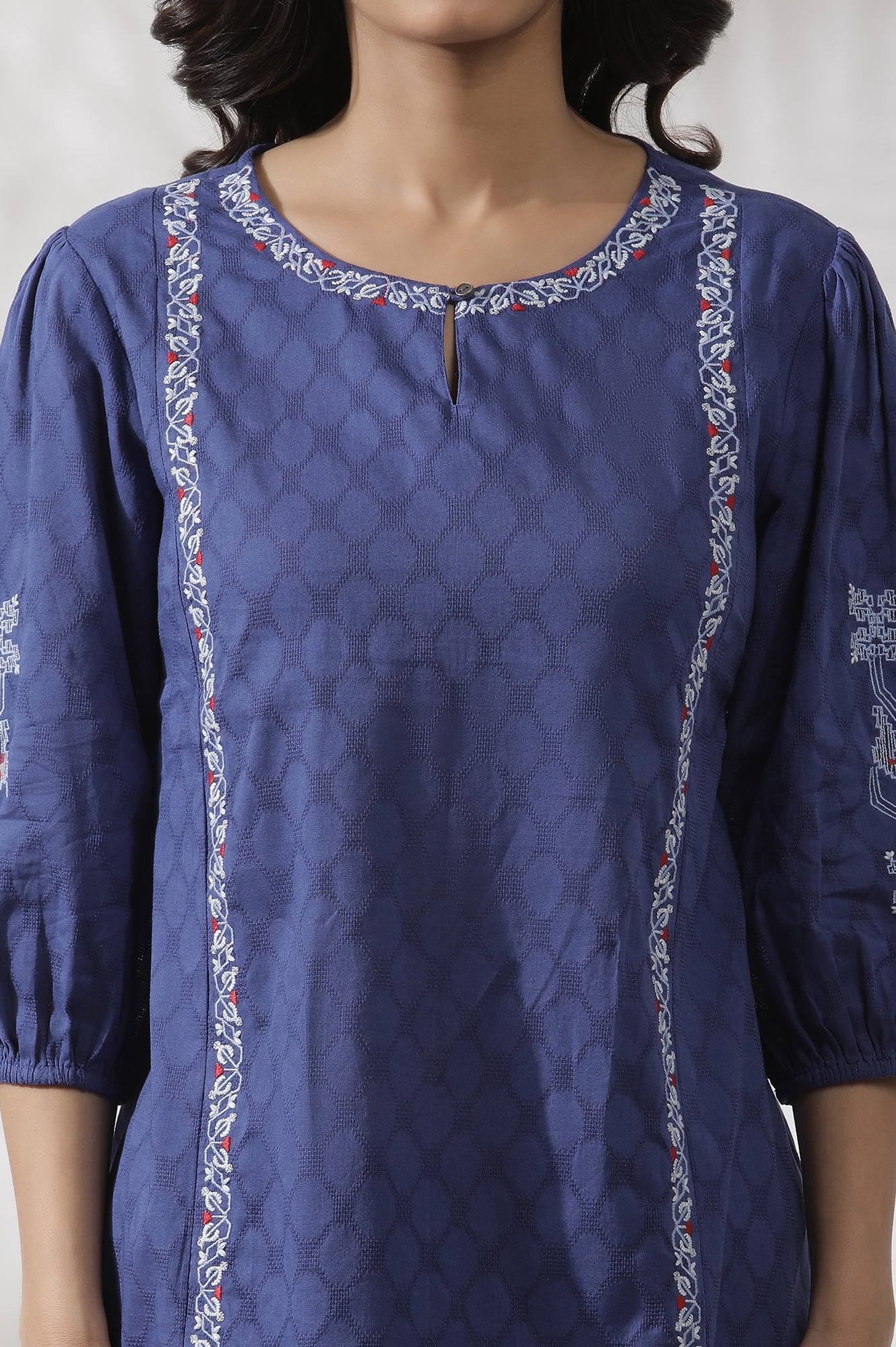 Navy Blue Cotton Western Top