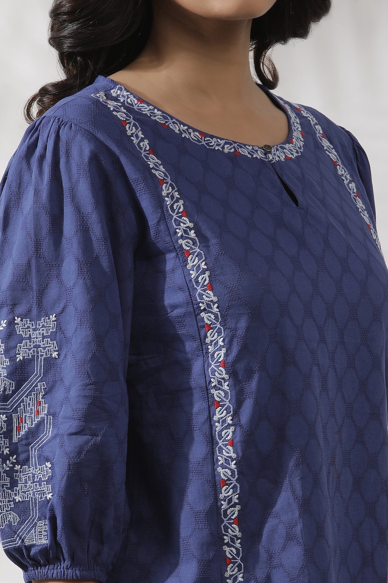 Navy Blue Cotton Western Top