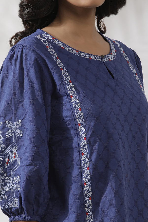 Navy Blue Cotton Western Top