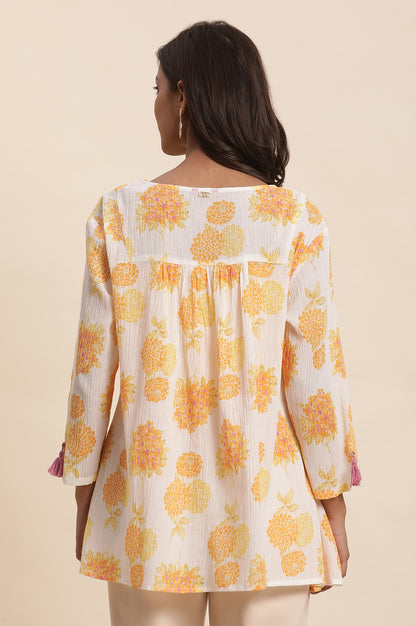 White Floral Printed Flared Peplum Top