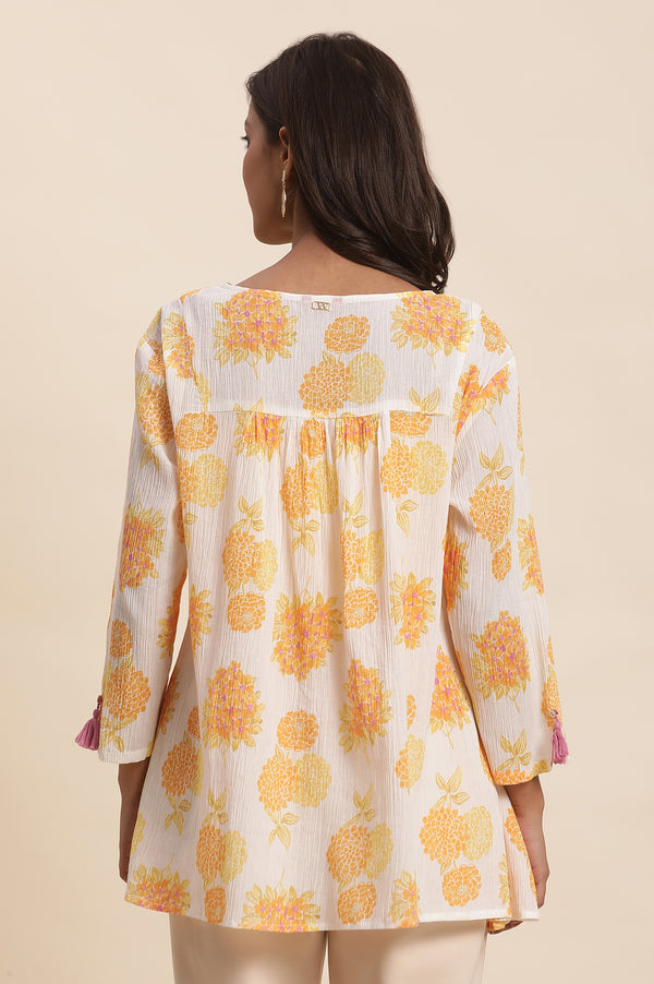 White Floral Printed Flared Peplum Top