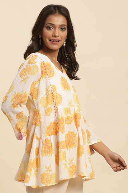 White Floral Printed Flared Peplum Top