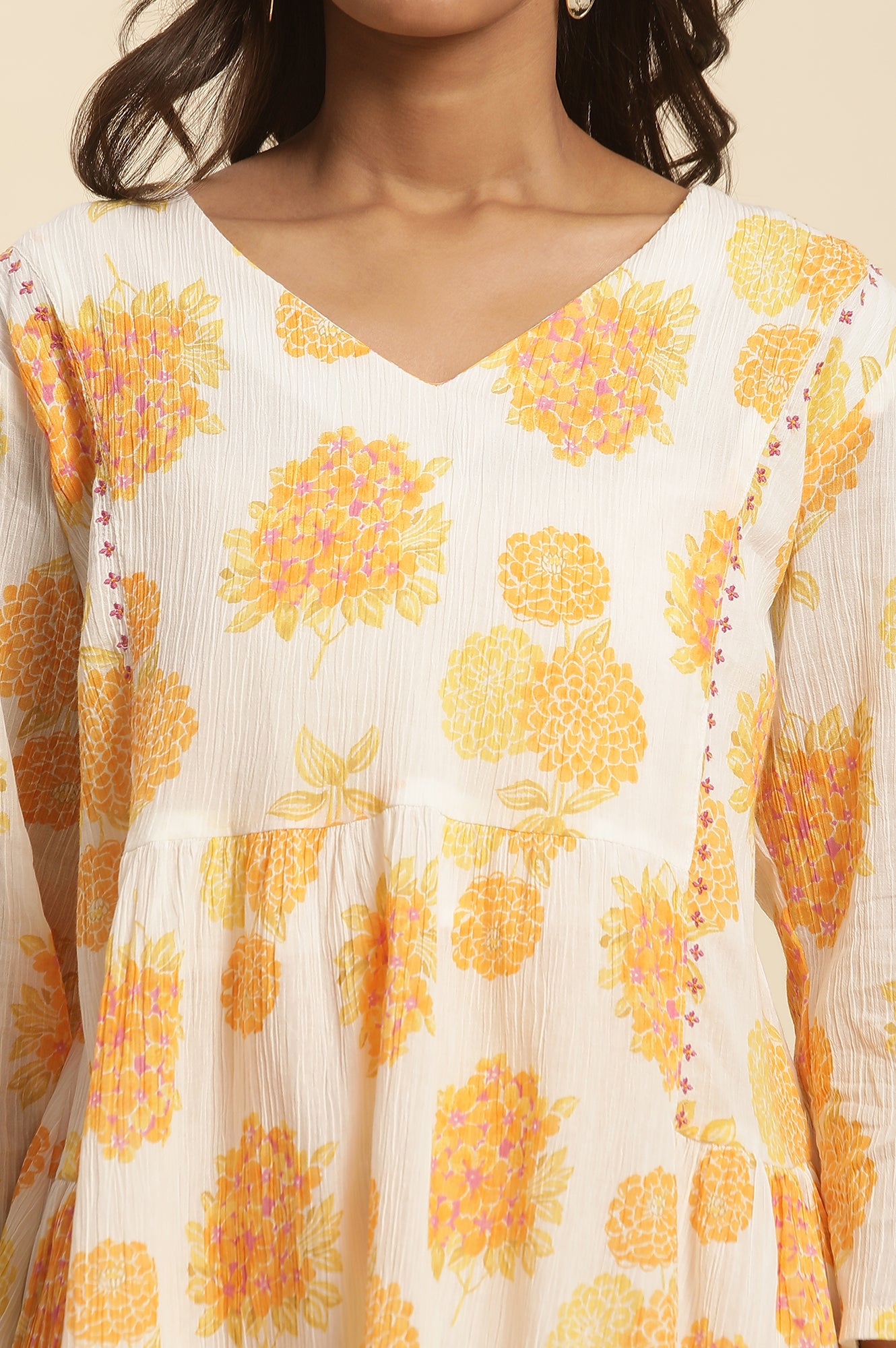 White Floral Printed Flared Peplum Top