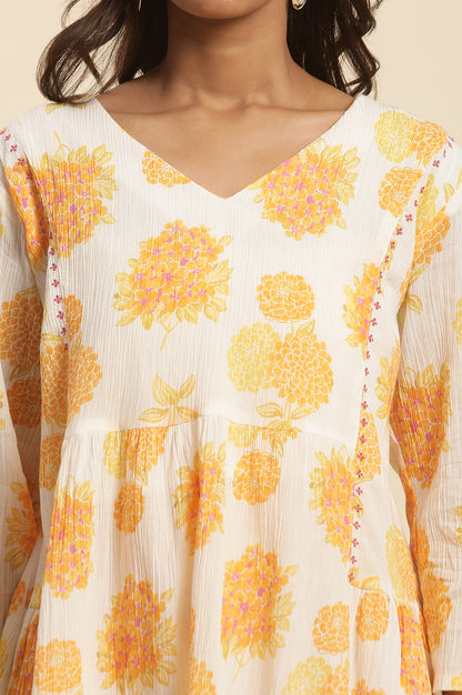 White Floral Printed Flared Peplum Top