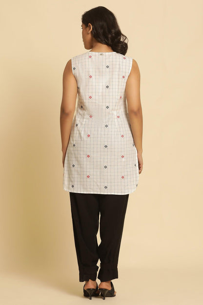 White Checker Tunic With Curved Hemline - wforwoman