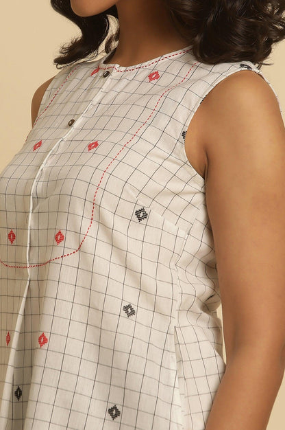 White Checker Tunic With Curved Hemline - wforwoman