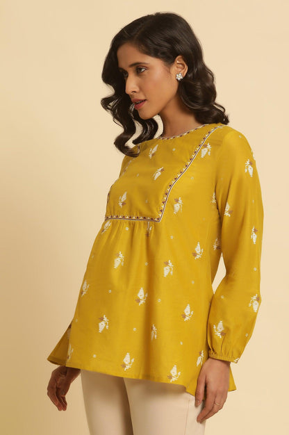 Yellow Geometric Printed And Embroidered Top - wforwoman