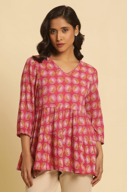 Pink Printed Tiered Top - wforwoman