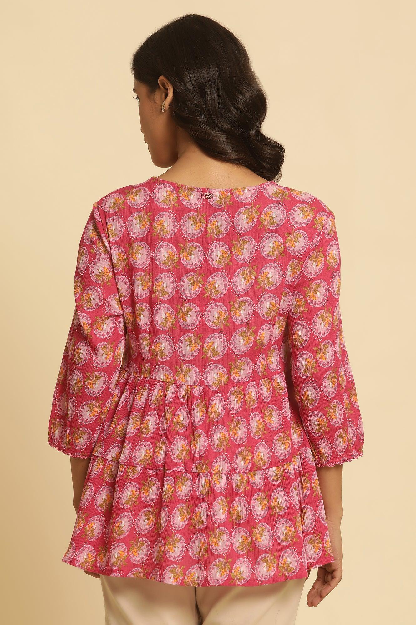 Pink Printed Tiered Top - wforwoman