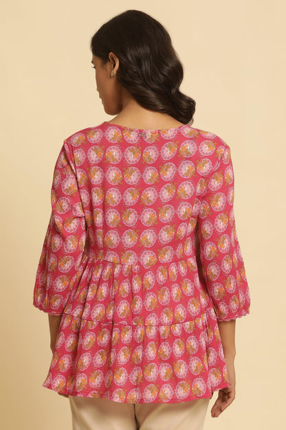 Pink Printed Tiered Top - wforwoman