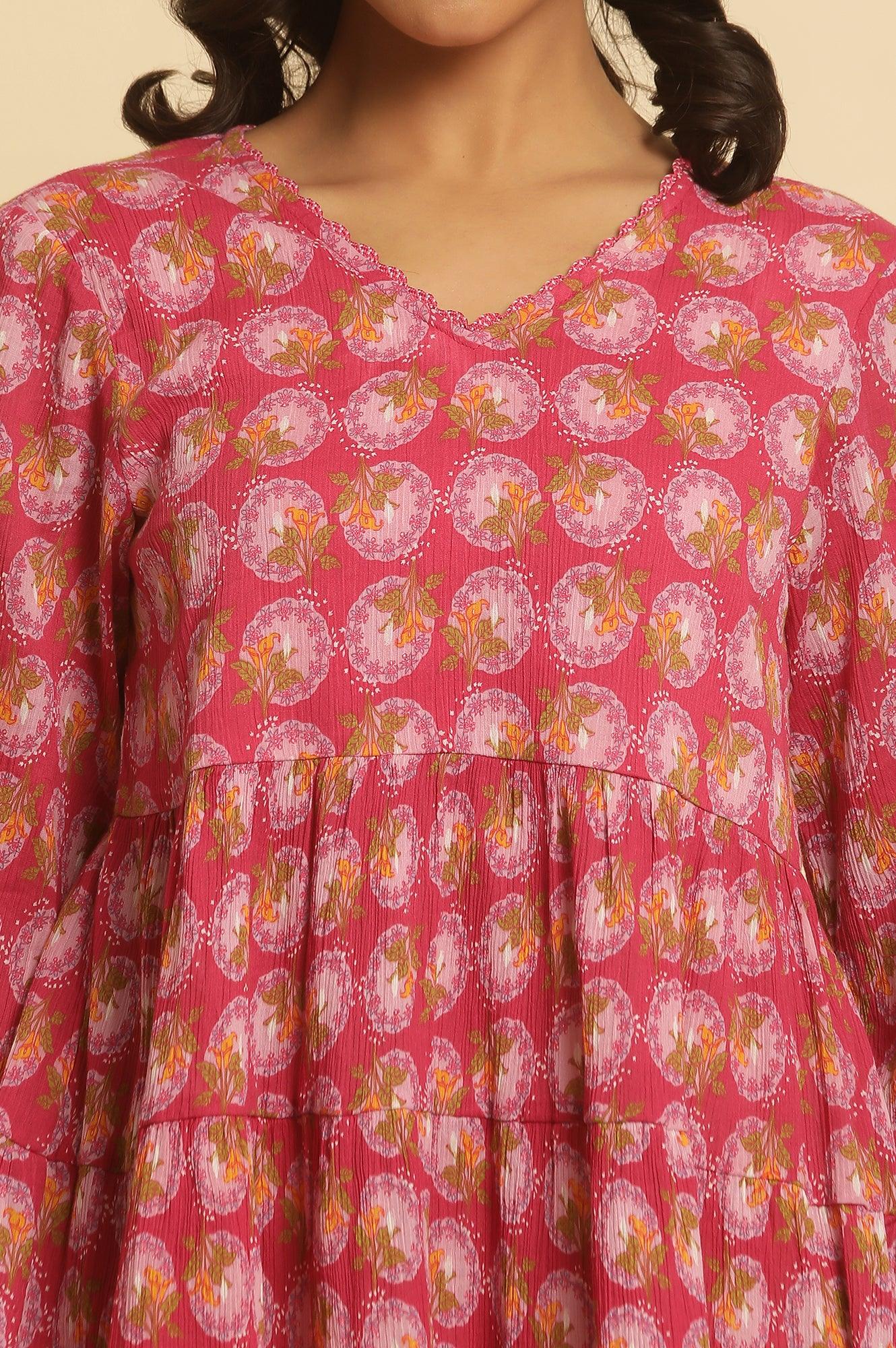 Pink Printed Tiered Top - wforwoman