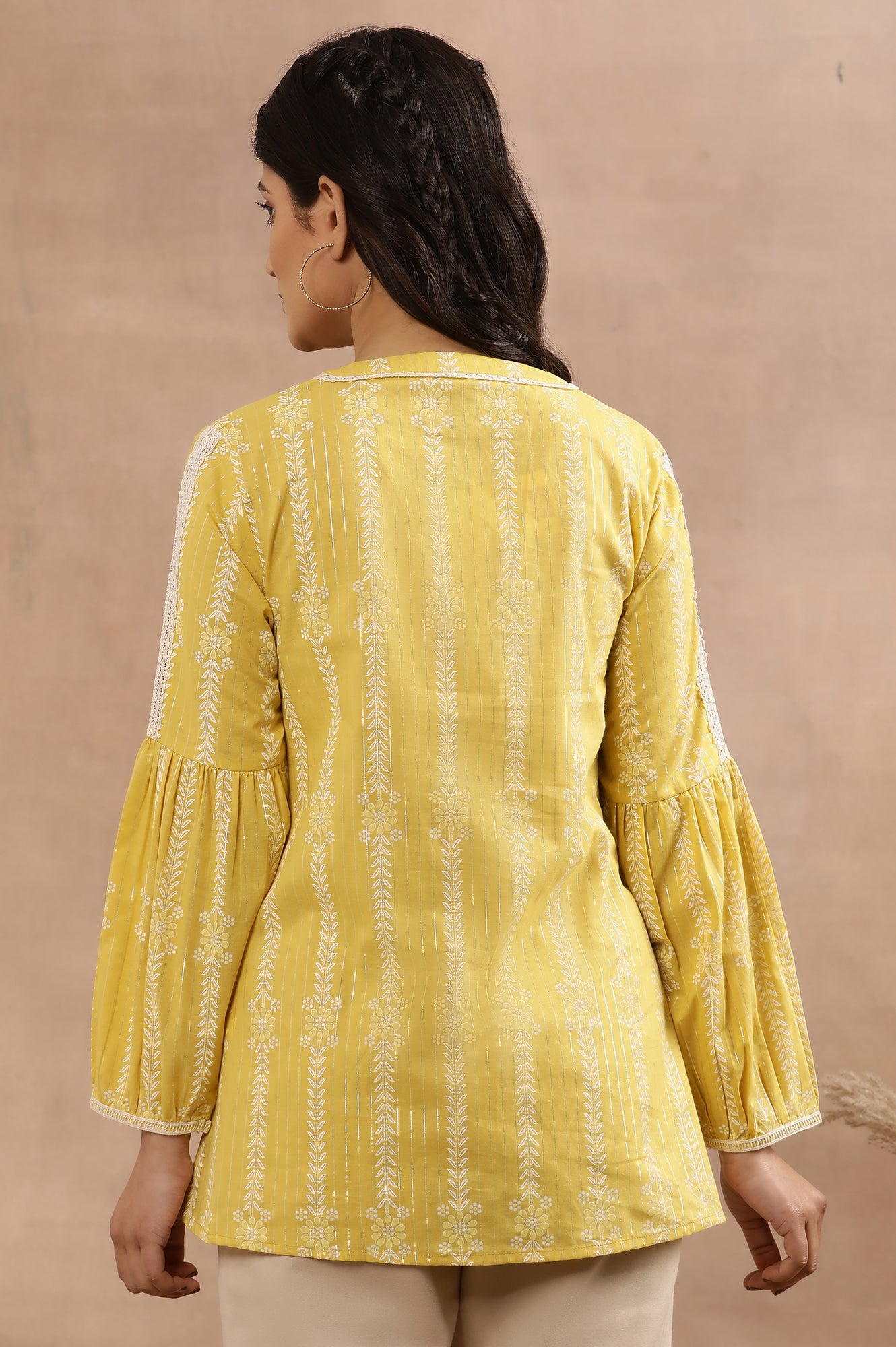 Yellow Printed Top With Tie-Up Detail