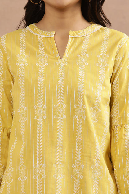 Yellow Printed Top With Tie-Up Detail