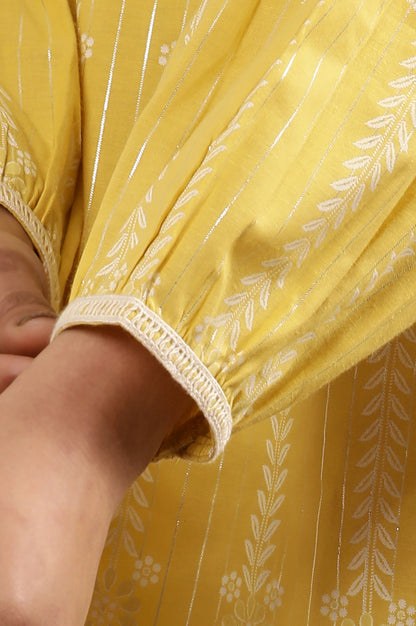 Yellow Printed Top With Tie-Up Detail