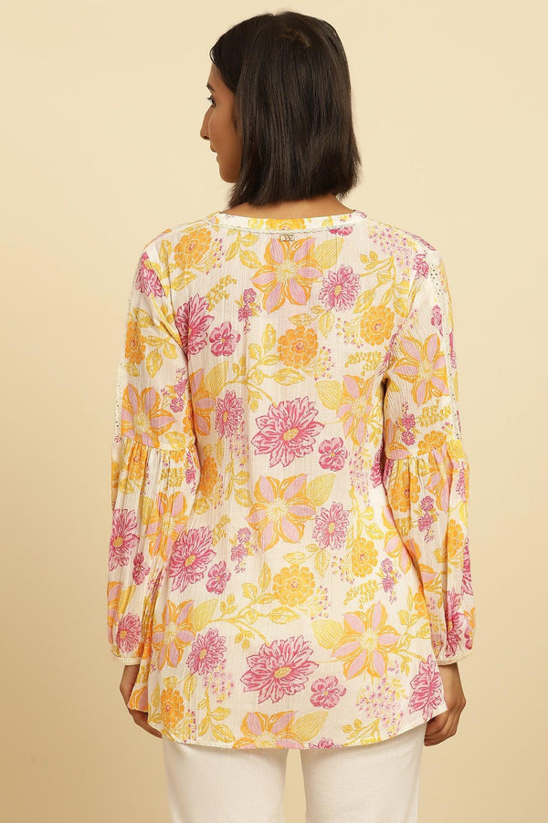 White Printed Top With Tie-Up Detail