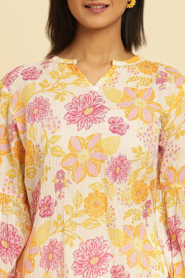 White Printed Top With Tie-Up Detail