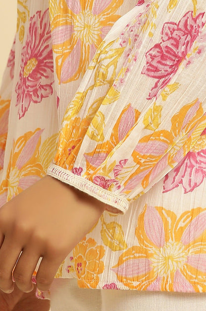 White Printed Top With Tie-Up Detail - wforwoman