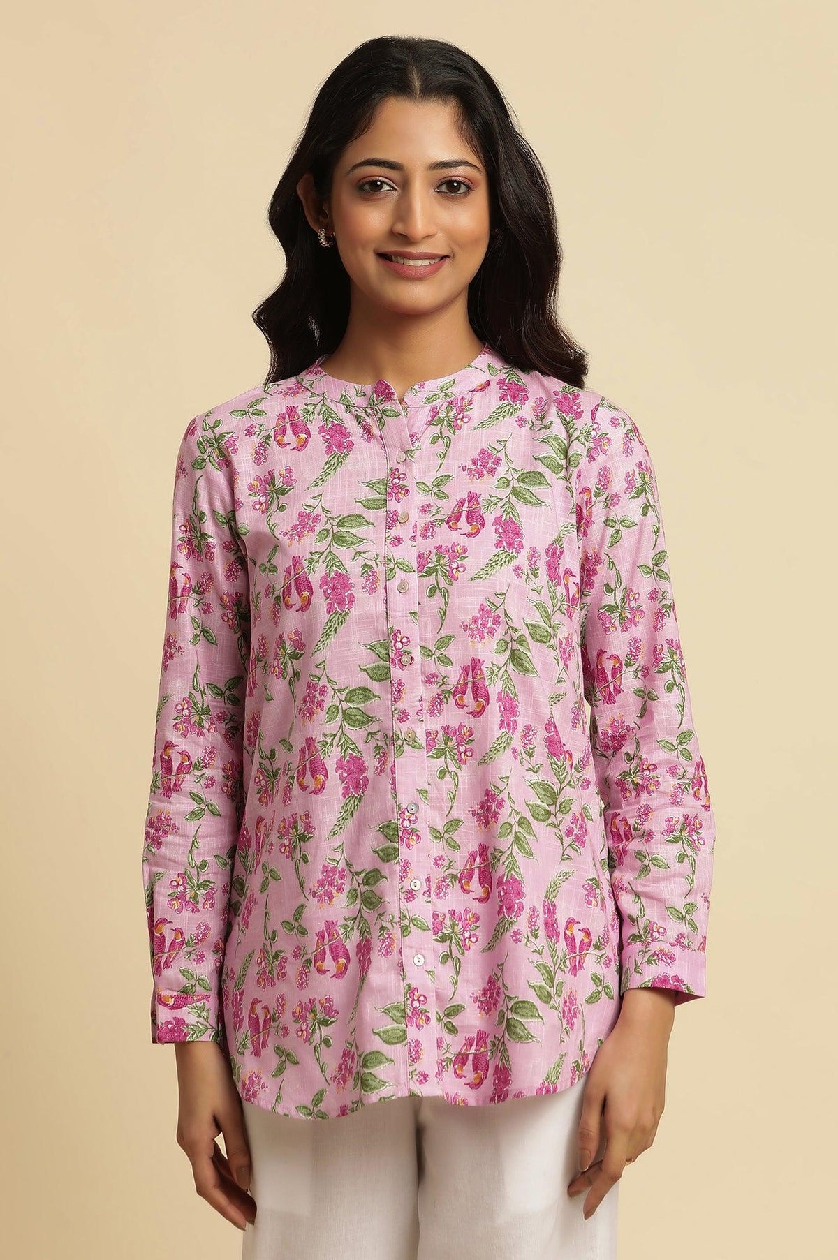 Pink Printed Cotton Shirt - XS