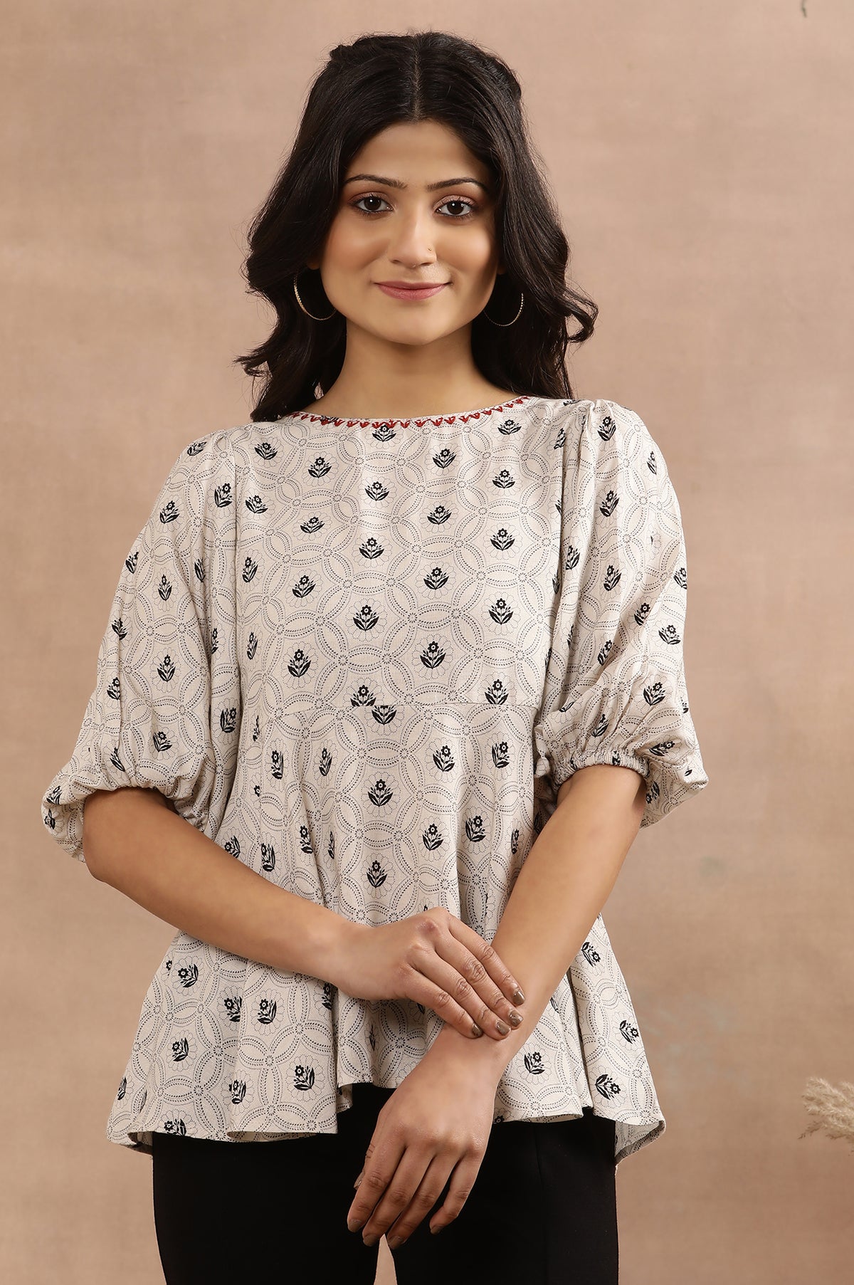 Off-White Printed Peplum Top - XS