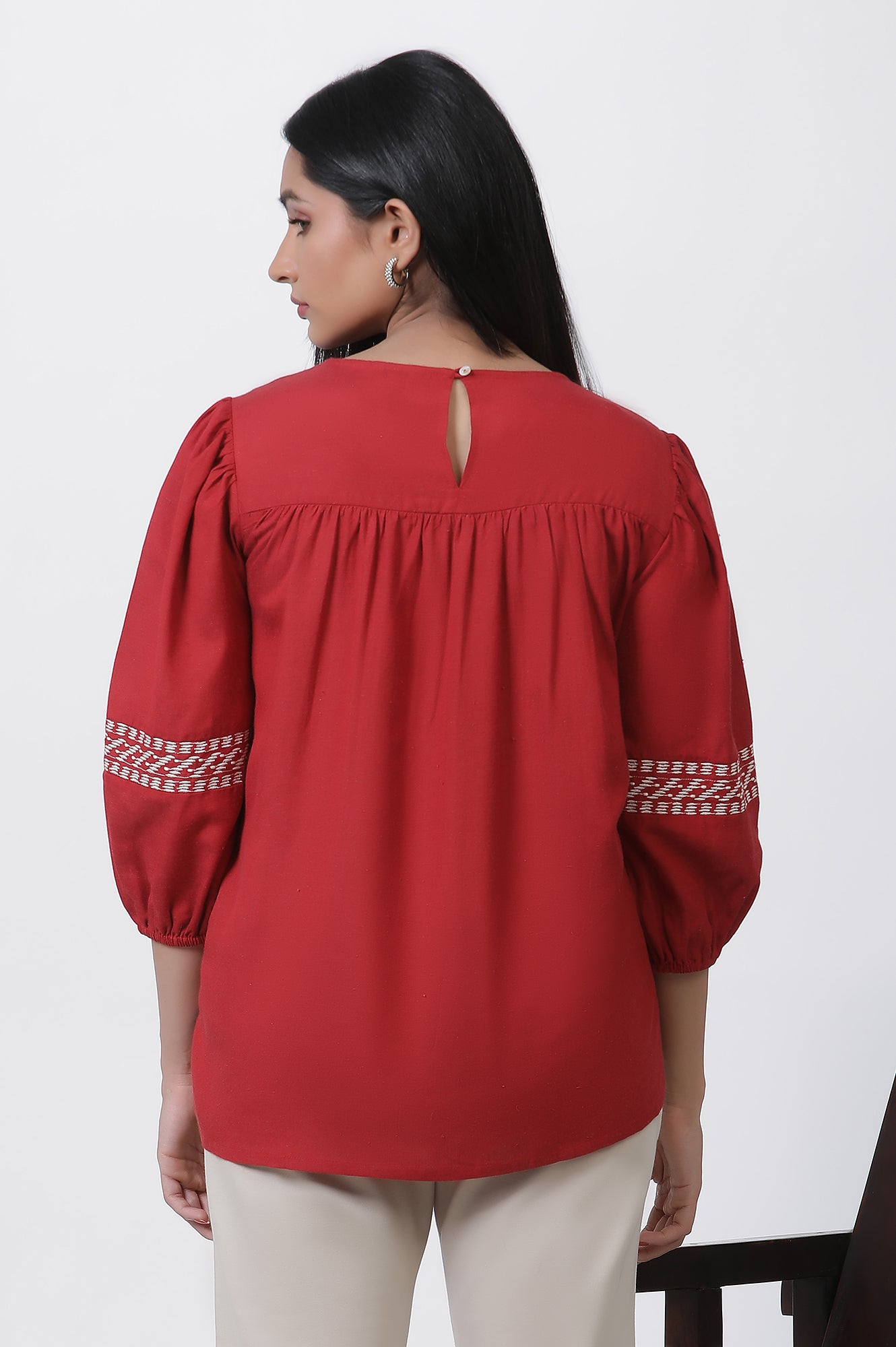 Buy Brick Red Thread Embroidered Top @ 1899 | W for woman – wforwoman