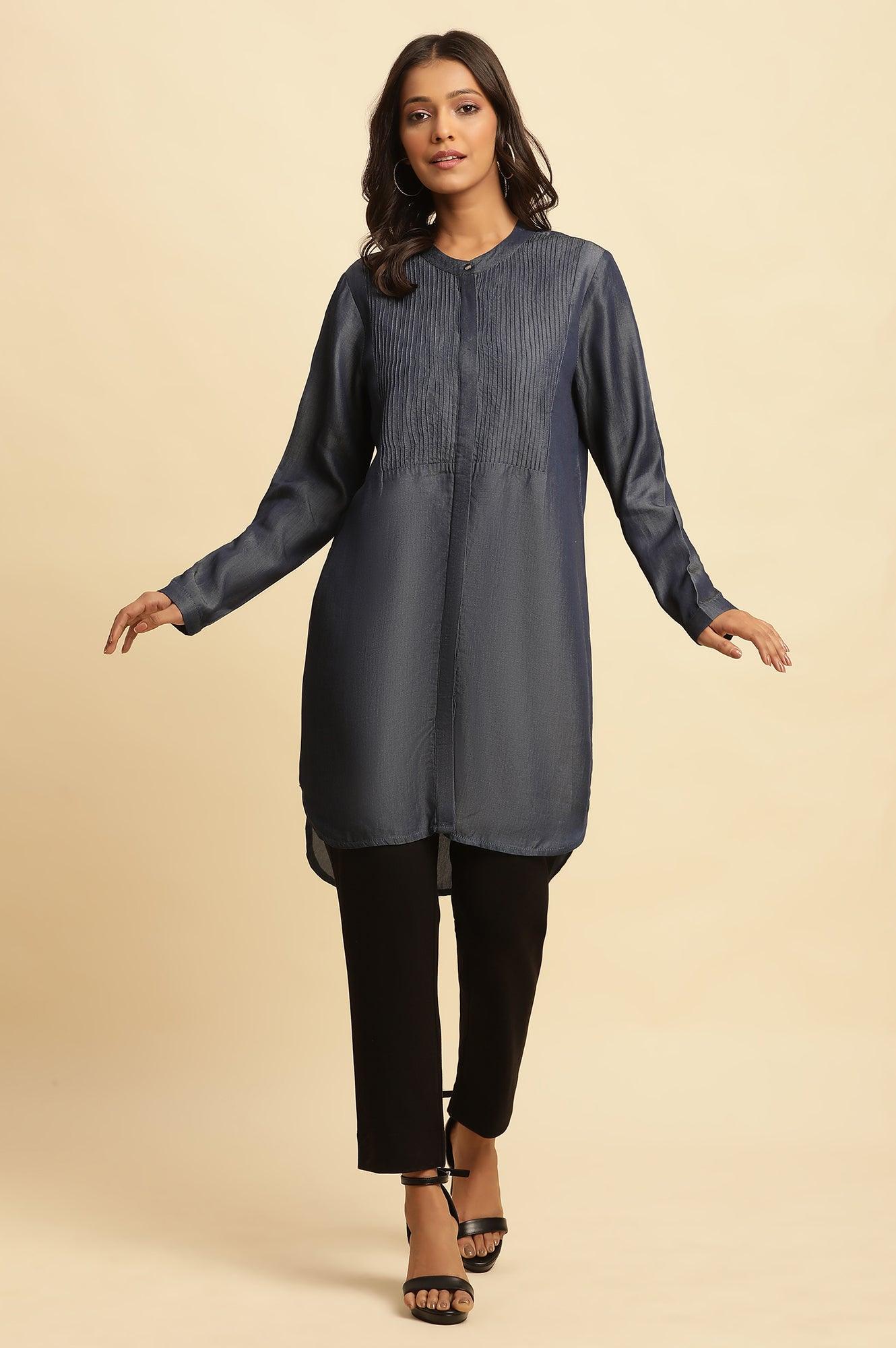 Blue Pintuck Denim Tunic - wforwoman