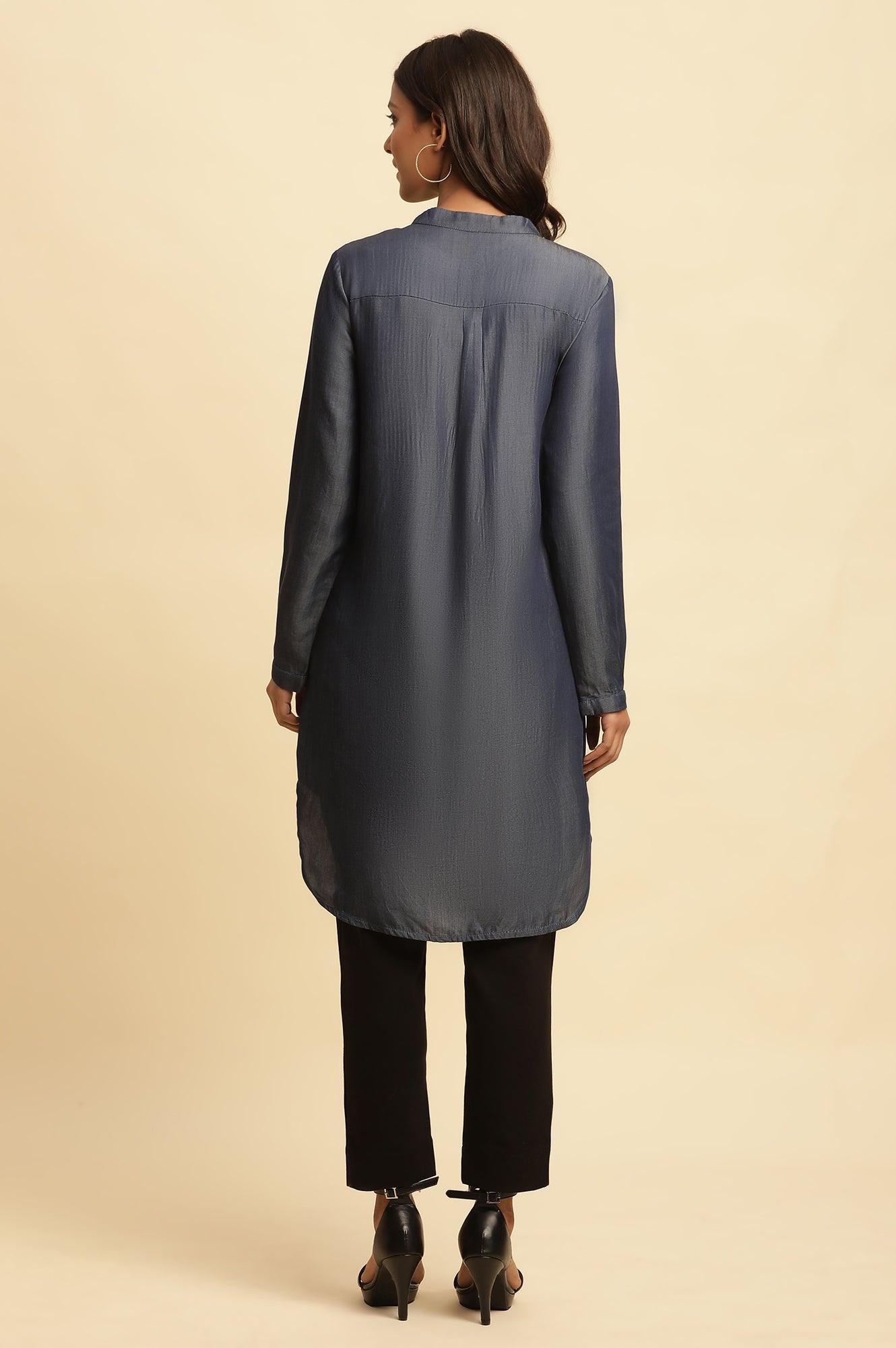 Blue Pintuck Denim Tunic - wforwoman