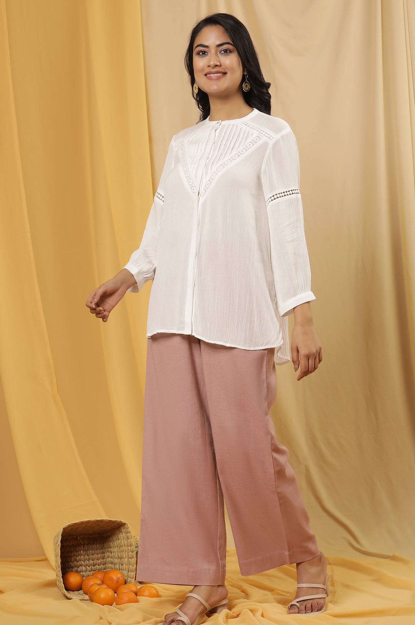Buy White Button Down Top With Lace Online for Woman | WforWoman