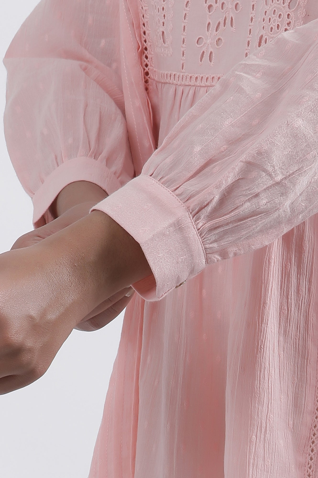 Pink Cotton A-Line Schiffli Top