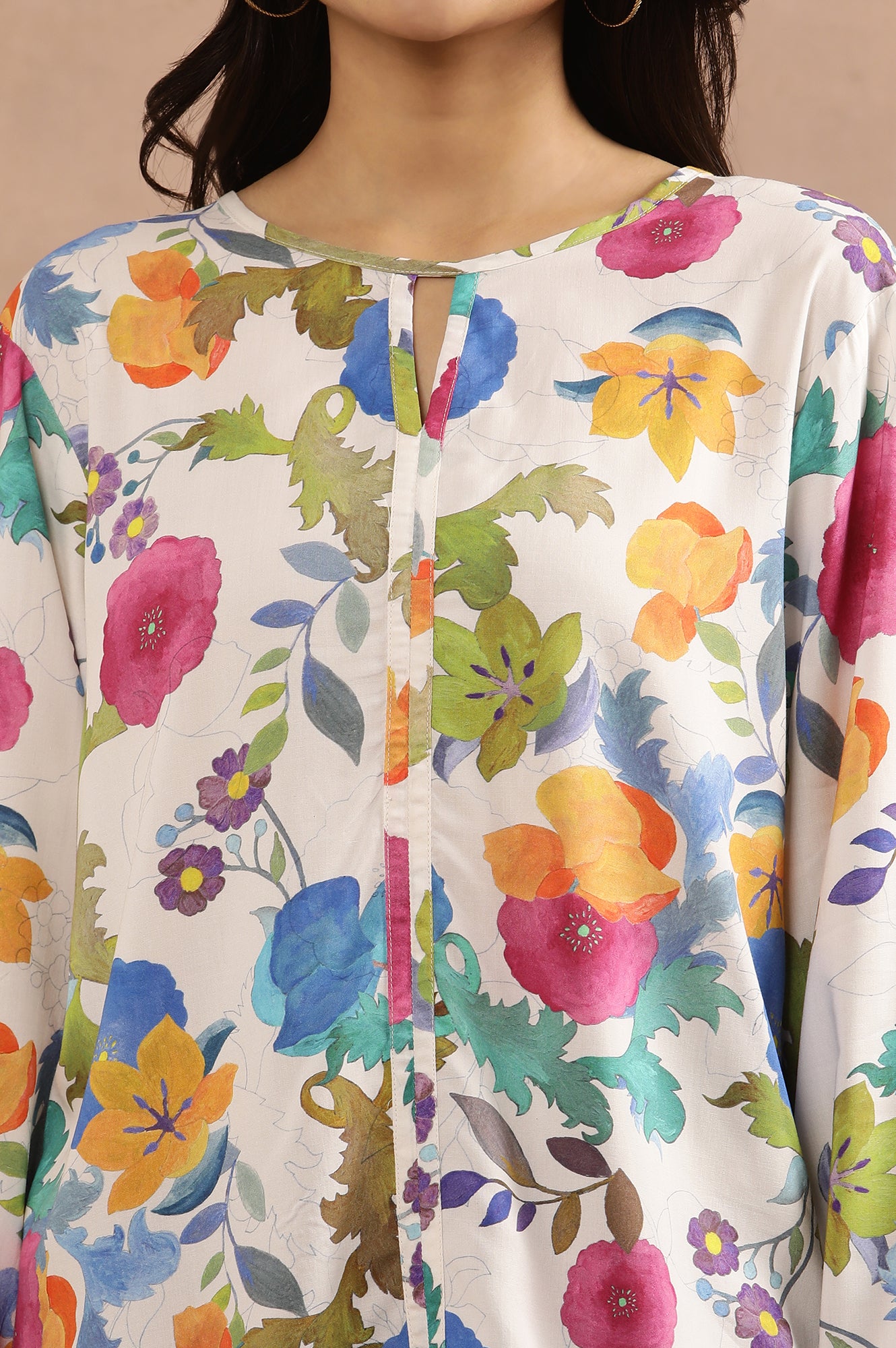 White Floral Printed Western Top