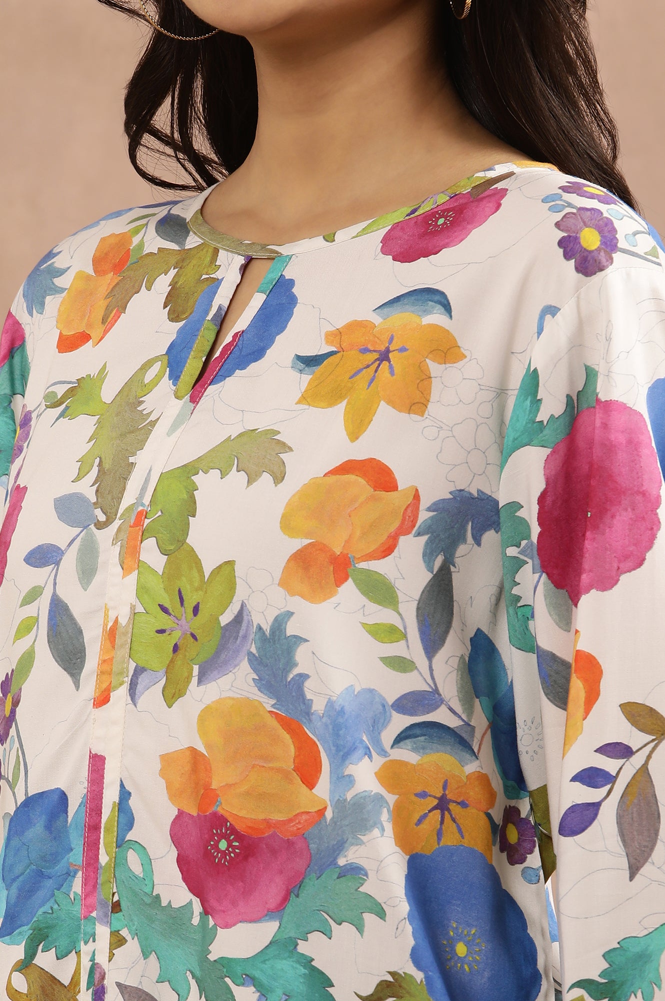 White Floral Printed Western Top