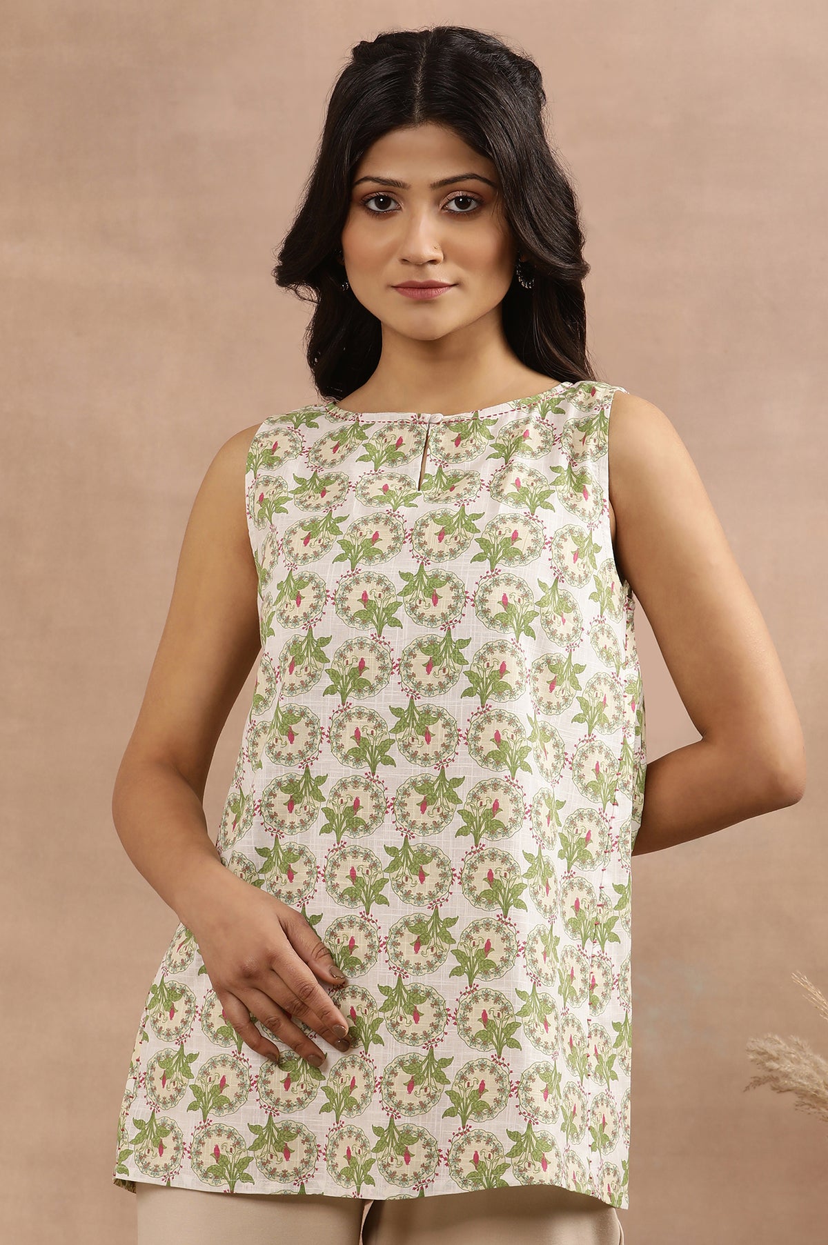 White Sleeveless Top With Multi-Coloured Floral Print - 3XL
