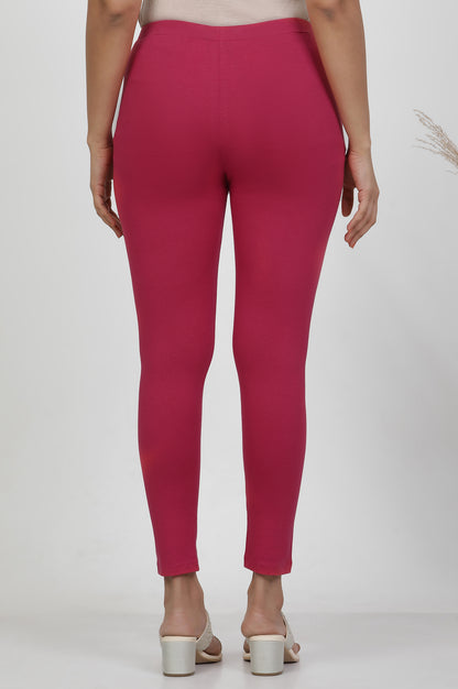 Hot Pink Solid Mid-Rise Tights