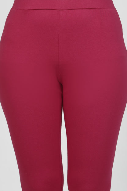 Hot Pink Solid Mid-Rise Tights
