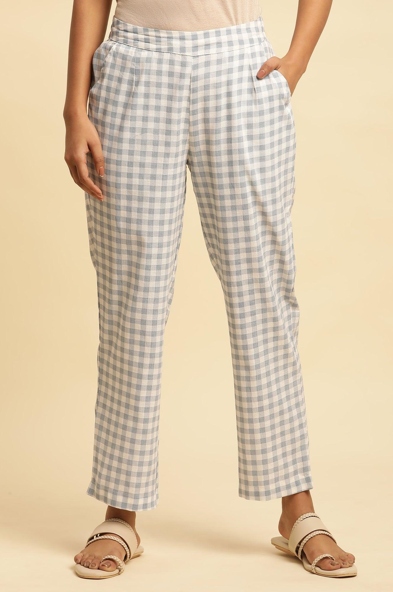 Blue And White Checker Straight Pants - wforwoman